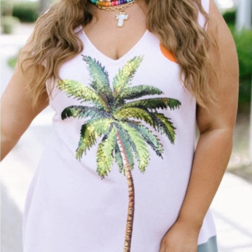 QUEEN OF SPARKLES Palm Tree and Car Midi Dress - Picture 2 of 3